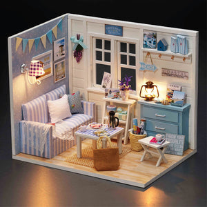 DIY Miniature Blue Wisdom House Bedroom Dollhouse