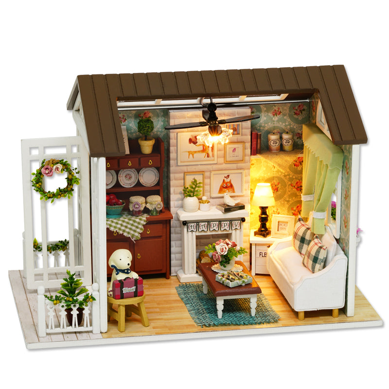 Happyline Wooden Dollhouse Miniatures DIY House Kit with Led Light-Time  Travel