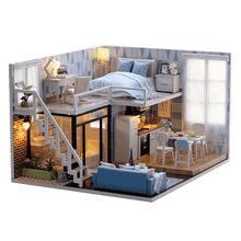 DIY Miniature Loft-Type Blue Apartment Dollhouse