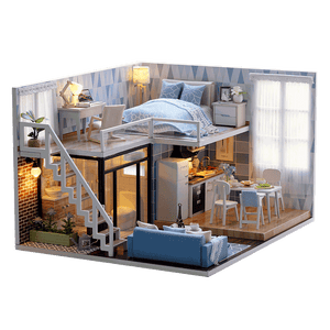 DIY Miniature Loft-Type Blue Apartment Dollhouse